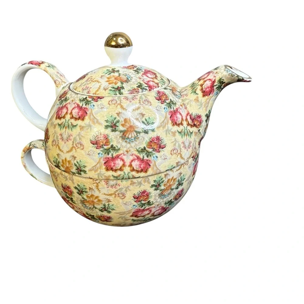 ROYAL PATRICIAN CHINTZ TEA-FOR-ONE TEAPOT & CUP SET – FLORAL VINTAGE